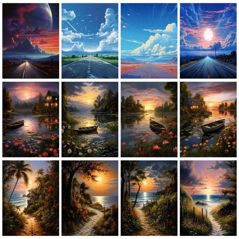 

RUOPOTY Diamond Painting Landscape Mosaic Cross Stitch Living Room Bedroom Wall Decoration Gift