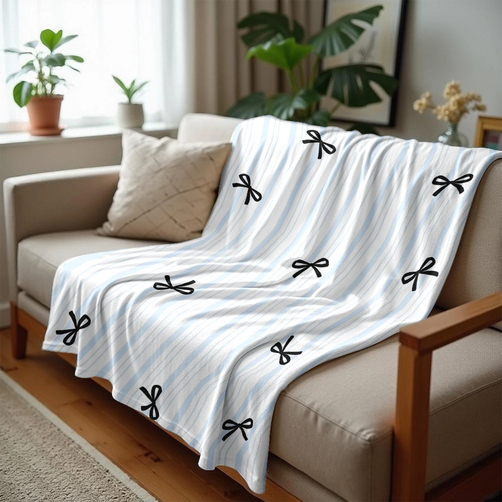 Light Blue & White Stripe Ultra Soft Sherpa Fleece Blanket Fluffy Warm Halloween Cozy Throw for Sofa Couch Bedroom All season