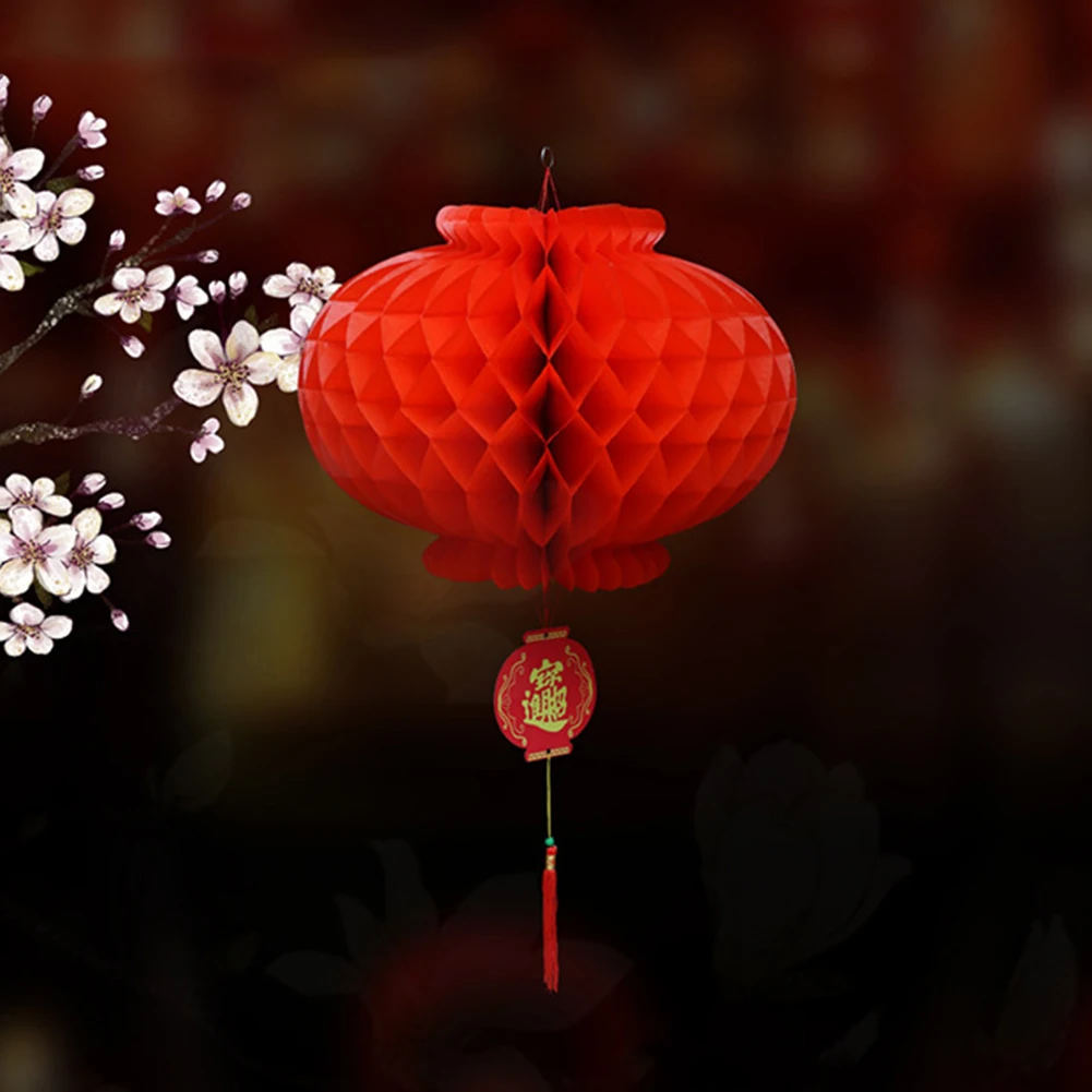 10 pçs de plástico tradicional chinês papel vermelho favo mel lanterna reutilizável primavera festival pingente ano novo casa decoração de suspensão