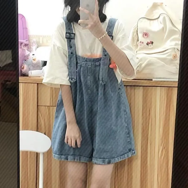 Cute Strappy Jeans Women High Waisted Loose Summer Shorts Blue Denim Shorts Kawaii Y2k Vintage Harajuku Shorts New