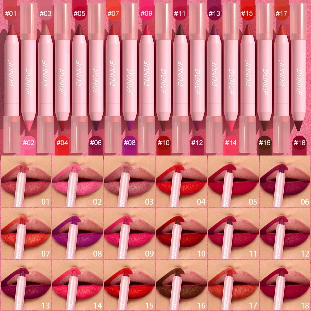 Heallor 18-Colors Lipstick Pencil Waterproof Sexy Red Matte Contour Tint Lipstick Lasting Non-stick Cup Lipliner Pen Lip Makeup