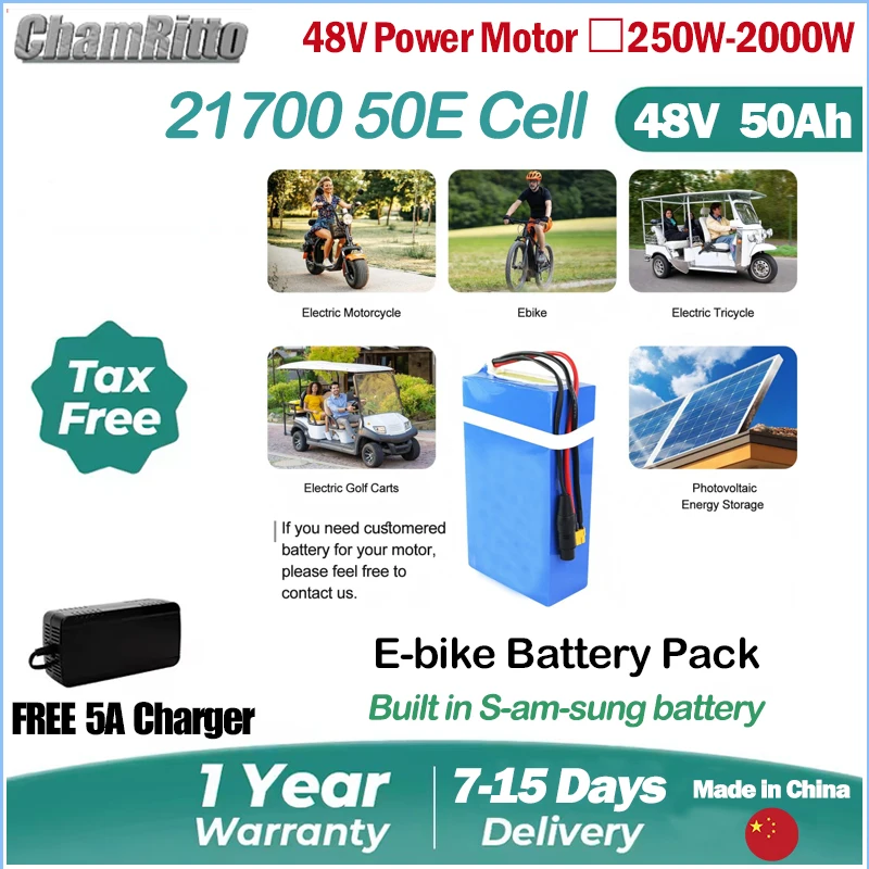 

Аккумулятор для электровелосипеда 48В 20Ач 25Ач 30Ач 40Ач 50Ач, литиевая батарея 21700 для двигателей Bafang 48В 1000Вт 1500Вт 2000Вт