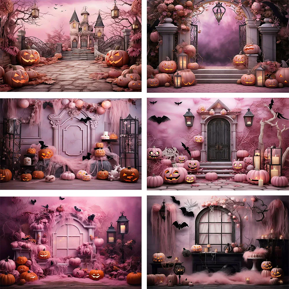 

Avezano Halloween Backdrop Pumpkin Pink Castle Wall Bats Kids Portrait Photography Background Photo Studio Photo Props Photocall