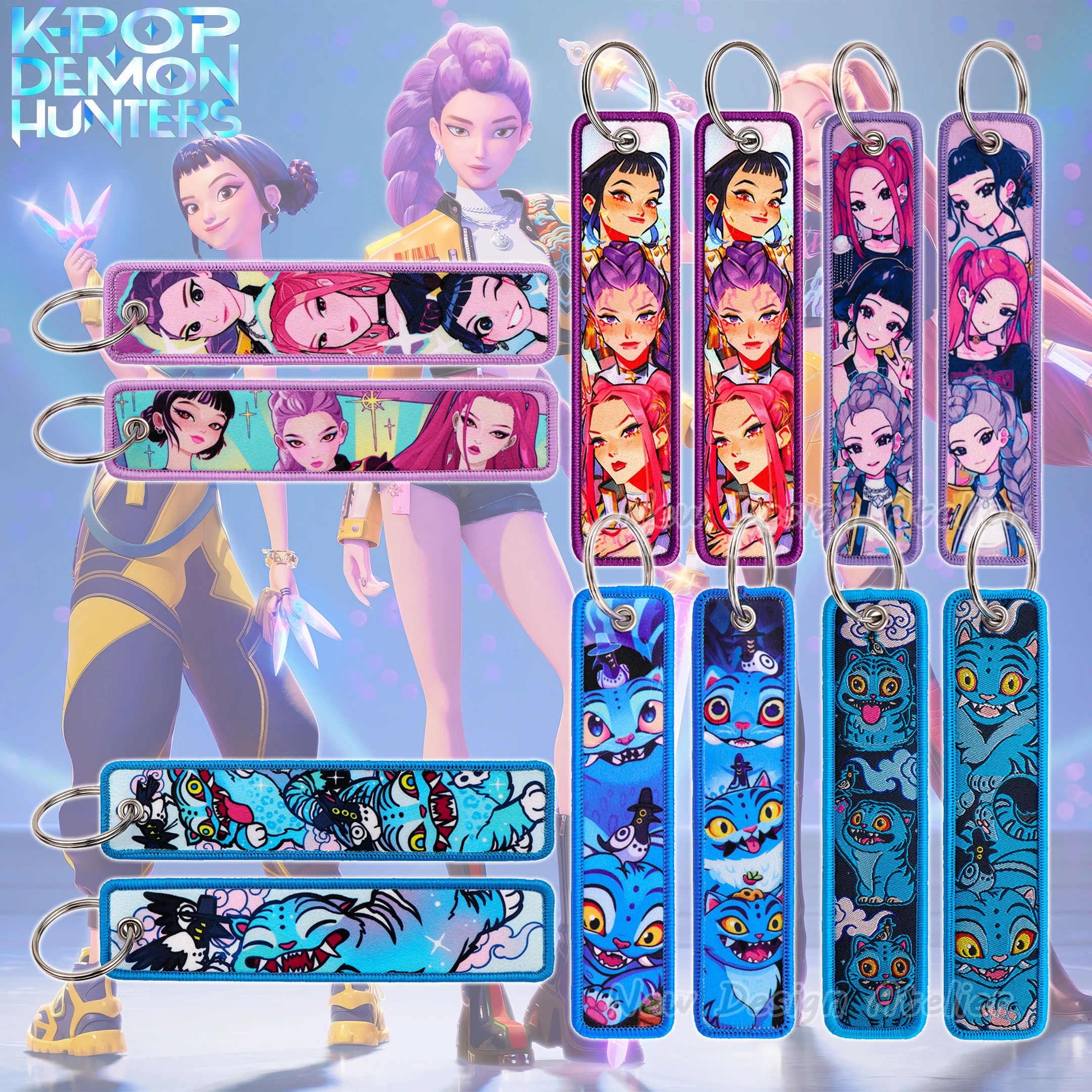 

Cartoon KPop Demon Hunters Huntr/X Derpy Tiger Embroidery Key Fobs Motorcycles Cars Fashion Key Tags Keychain Decoration Gifts