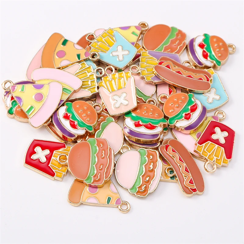 

Duarte 20Pcs/Lot Cute Food Charms Enamel Pizza Hamburger Charms Pendants for Jewelry Making Necklaces Earrings DIY Crafts Supply