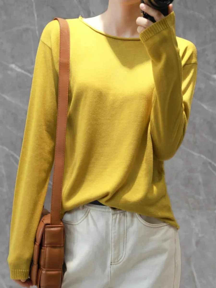 

Весенне-осенний корейский свитер, джемперы, женские свитера, однотонные розовые, черные вязаные пуловеры с круглым вырезом, облегающие рубашки