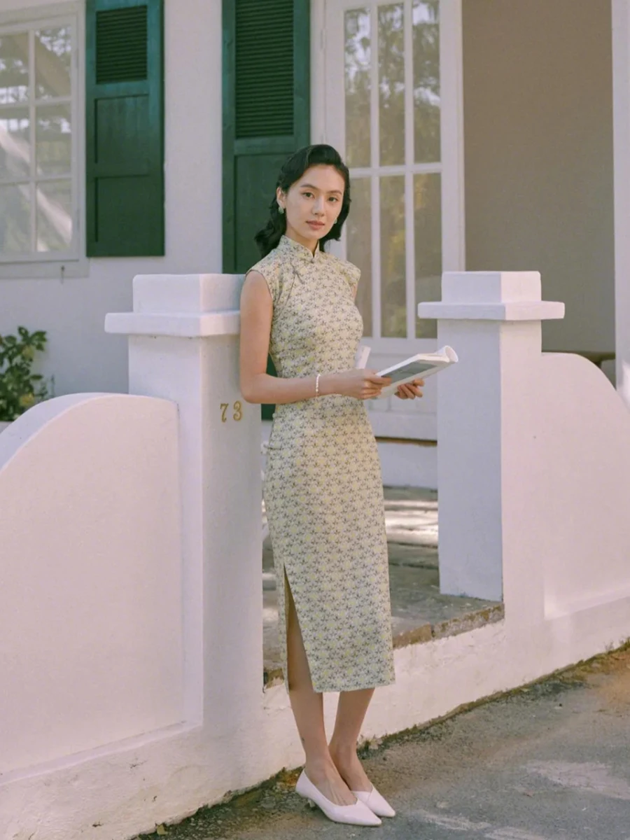 

M Spring Summer Cotton Silk with f Button Front Hong Kong Sle Small Sve Retro Improved Daily Wear