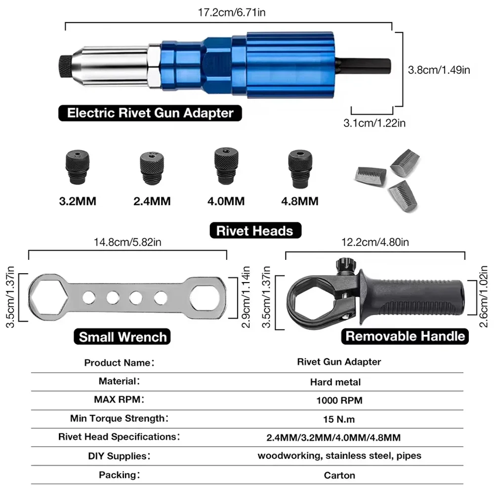 Electric Rivet Gun Adapter for Drills with 2.4mm 3.2mm 4.0mm 4.8mm Riveting Tool Home Use Riveting Machine