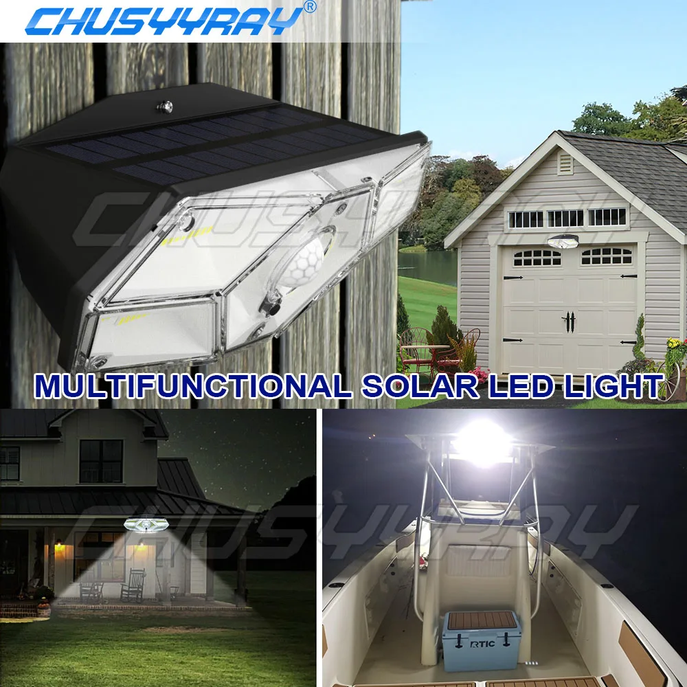 CHUSYYRAY Solar LED Light For Boat Motion Sensor 3 Modes Waterproof Security Flood Lights For Outside Pathway Garden Garage Lamp