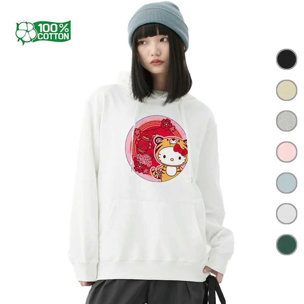 

Прекрасная толстовка с капюшоном и толстовкой Sanrio Hello Kitty, пуловер из мягкого хлопка, милая повседневная футболка с верхней одеждой