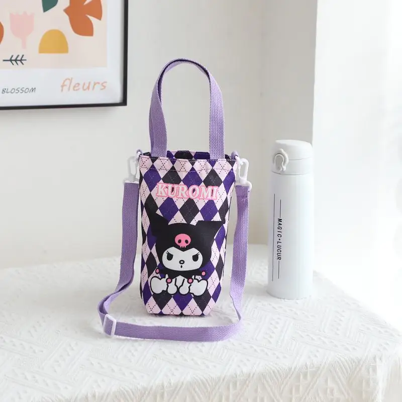 Sanrio Hello Kitty Cinnamoroll bolsa para botella de agua figura bonita Kuromi Pochacco bolsas de lona para tazas bolso cruzado regalos de cumpleaños para niñas