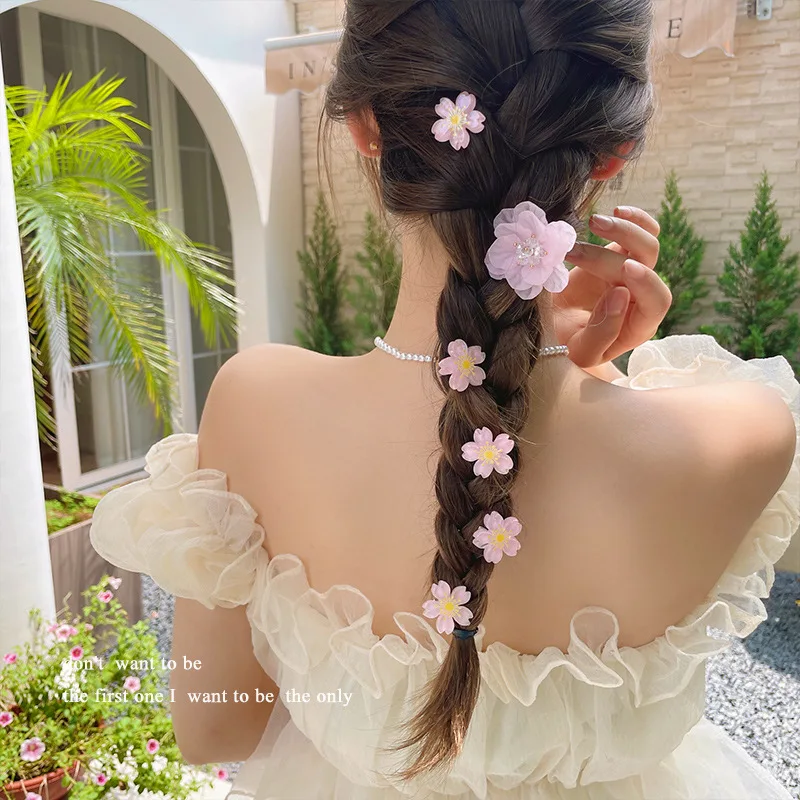 5Pcs Kids Mini Hair Clips for Women Fashion Decoration Barrettes Braided Hair Hairpin Small Flower Sweet Girls Hair Accessories