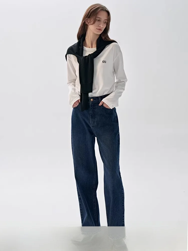 

Deep Blue Loose Fit High Waist Jeans Micro Stretch Quali Denim Planites 24SS Vol2 Casual Long Pants for Young Women