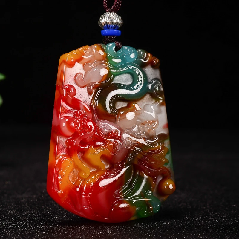 Gold Silk Jade Chicken Blood Stone Jade Dragon Brand Pendant for Men and Women