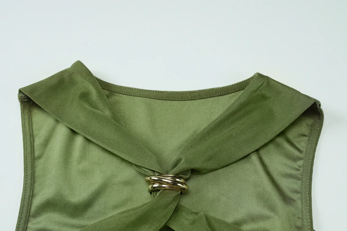 Sukienka mini bodycon z marszczeniami, bocznymi wstążkami, seksowna, bez ramiączek, z metalową klamrą, typu halter, bez rękawów, obcisła, na imprezę, do klubu nocnego.