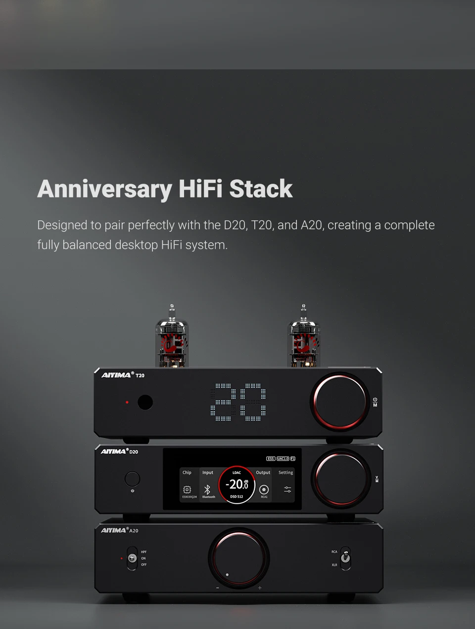 AIYIMA D20 HiFi DAC-Decoder AK4493SEQ ES9039Q2M XMOS XU316 USB DSD512 Bluetooth 5.1 LDAC RCA XLR Audio-Konverter VU-Meter – Detail 17