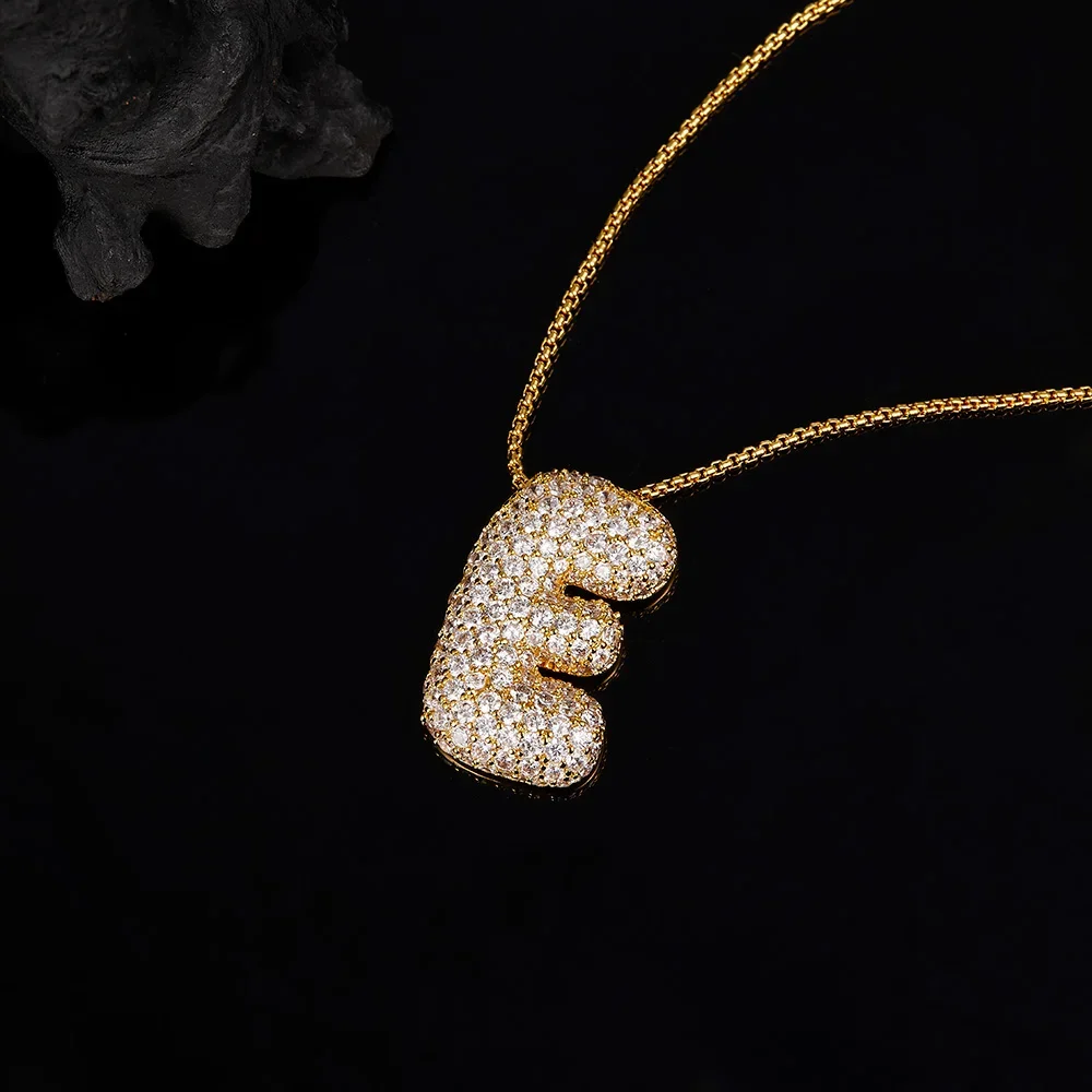 قلادة من الفضة الإسترليني عيار 925 مرصوفة بمويسانيتي، معتمدة من GRA، فقاعة هيب هوب أوروبية وأمريكية مكونة من 26 حرفًا