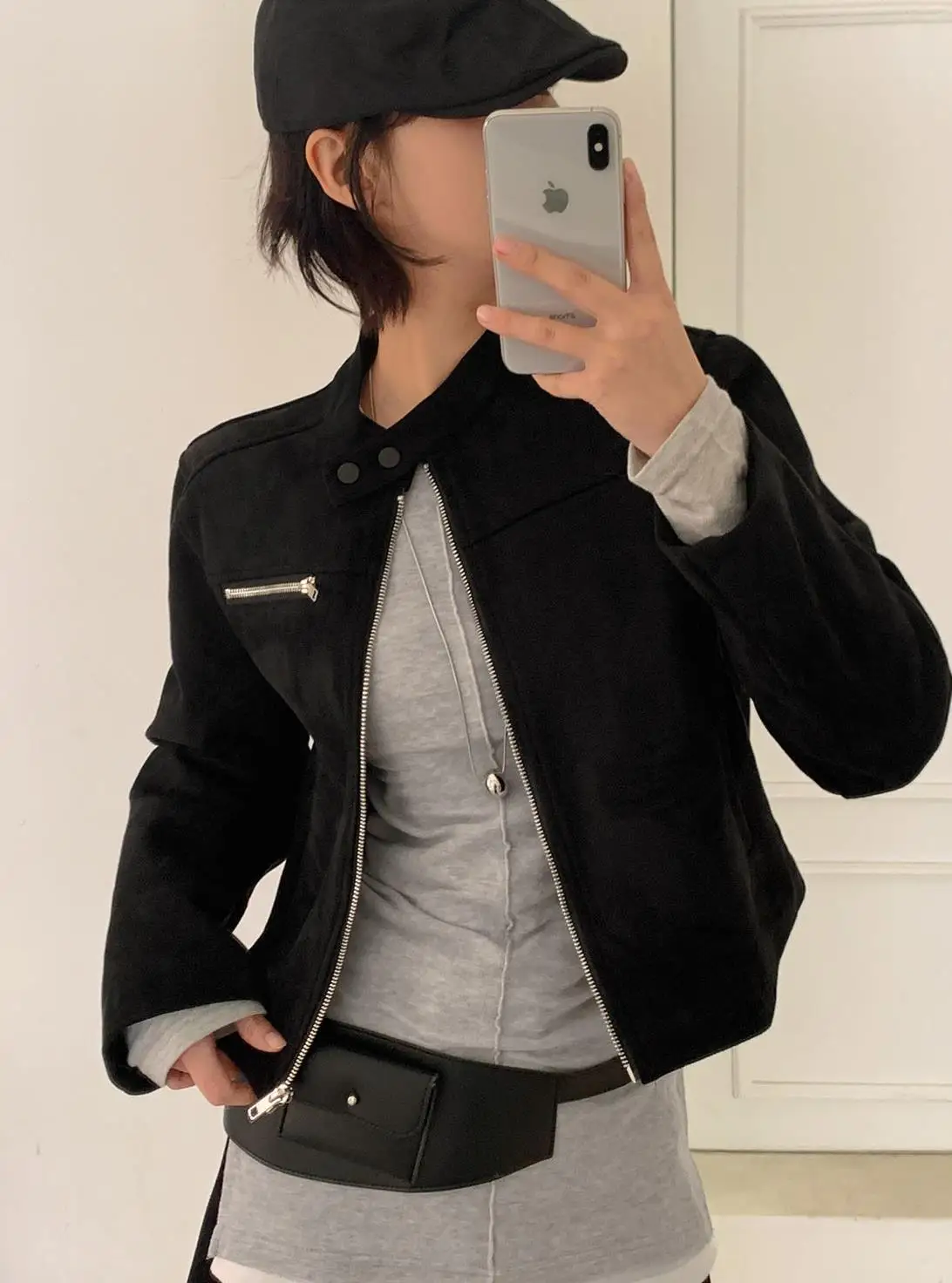 Women's ort Biker Jaet Suede Velvet Stand Collar Zipper Closure Long Sve Casual Sle Autumn Faion Ladies Coat