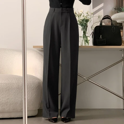 

Simple Commuter High Waist Slim Fit Straight Leg Casual Pants Double ket Korean Sle Women's Faion Spring Autumn Winter