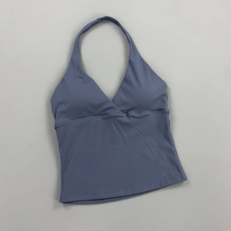 Histello Damen Gym Halter Sport-Tanktop mit tiefem V-Ausschnitt, gepolstert, ärmellos, Workout-Crop-Tanktop, Fitness-Yoga-Camisole, Activewear – Detail 12