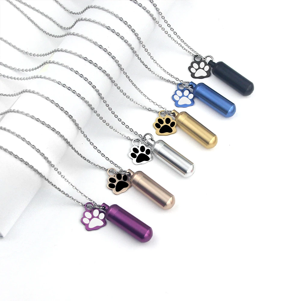 Polychrome Pet Paw Print Cremation Jewelry Urn Necklace for Ashes for Human/Pet Memorial Ashes Necklace Keepsake Pendant Lockets