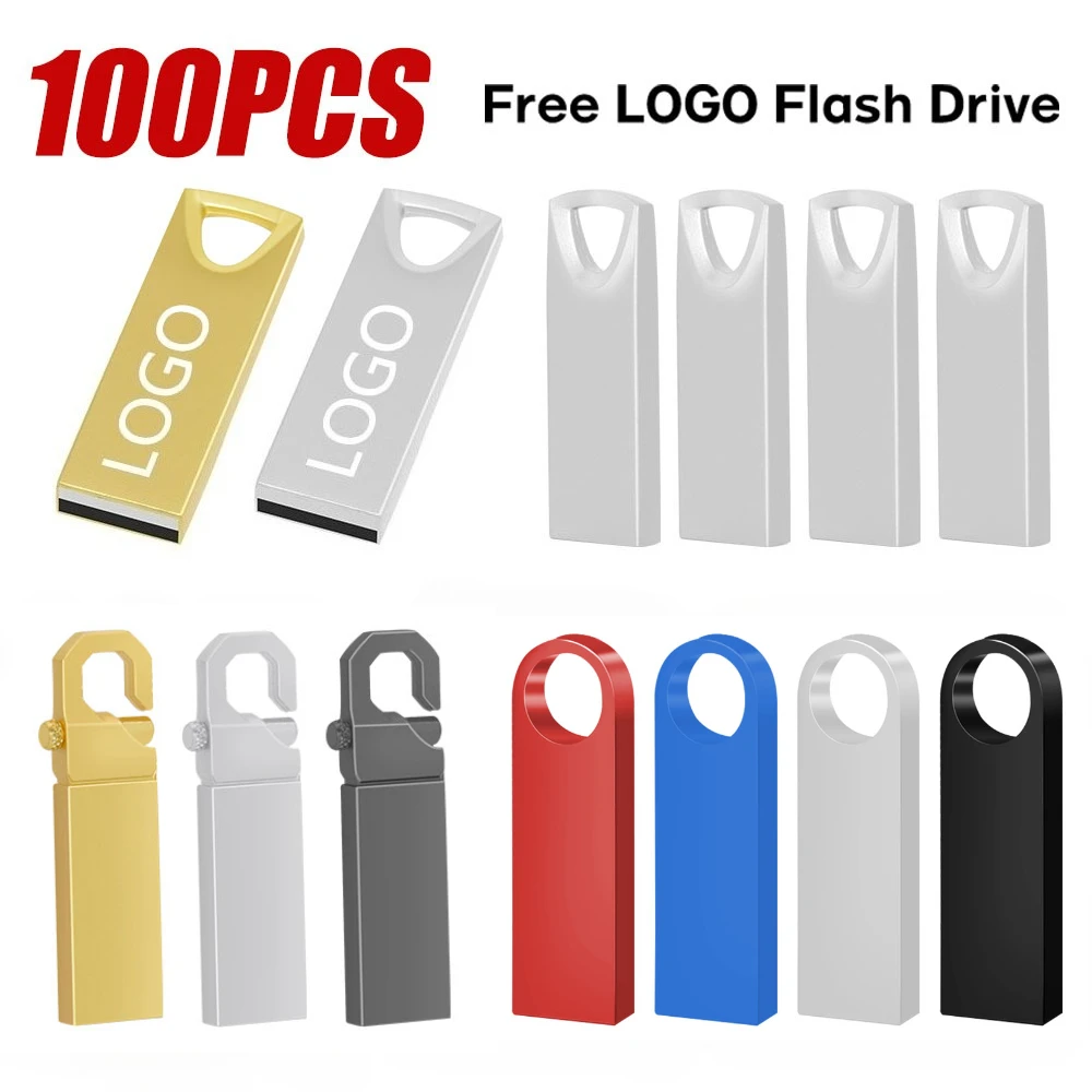 

100PCS Flash Drives Metal 64GB Free logo Black 32GB Pen drive 16GB Memory stick Free key chain U disk 8GB USB 4GB pen drive
