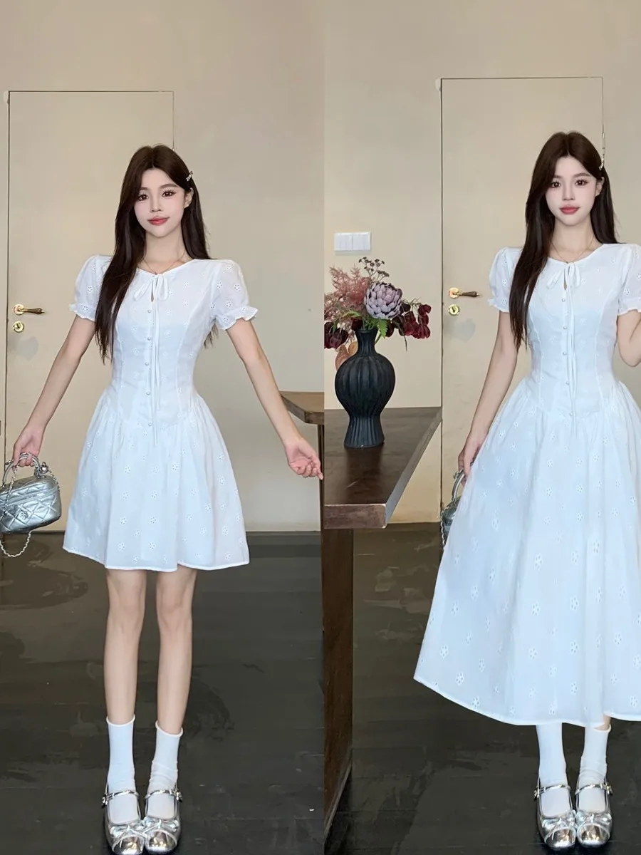 

Sweet Sle Embroidered Belted ort Sve Dr Women's Summer New Waist Cinching ort Skirt Korean Version Slim Fit A-Lin...