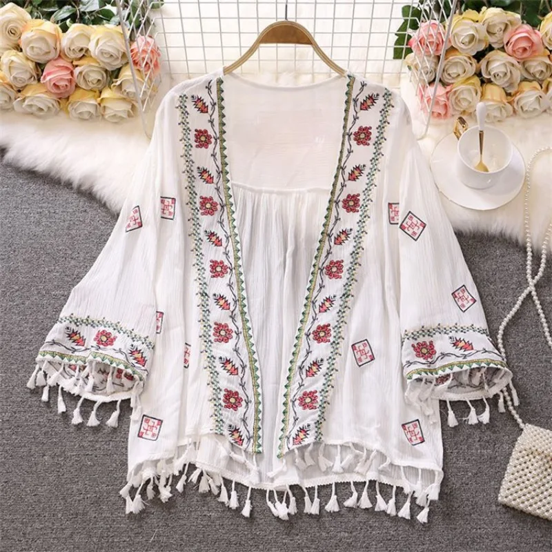 Estate delle donne Boho ricamo messicano bohémien top camicia tunica estate Cardigan estetico abbigliamento donna per la spiaggia