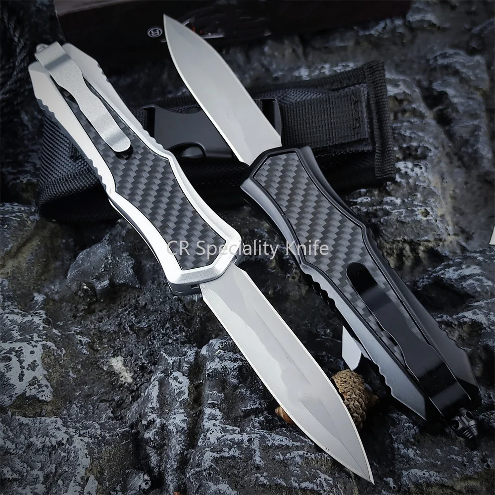 High Quality Tactical MICR OTF-Safety Au.to Folding Knife 440C Blade Zinc Alloy+carbon Fiber Handle Outdoor Hunting EDC Tool