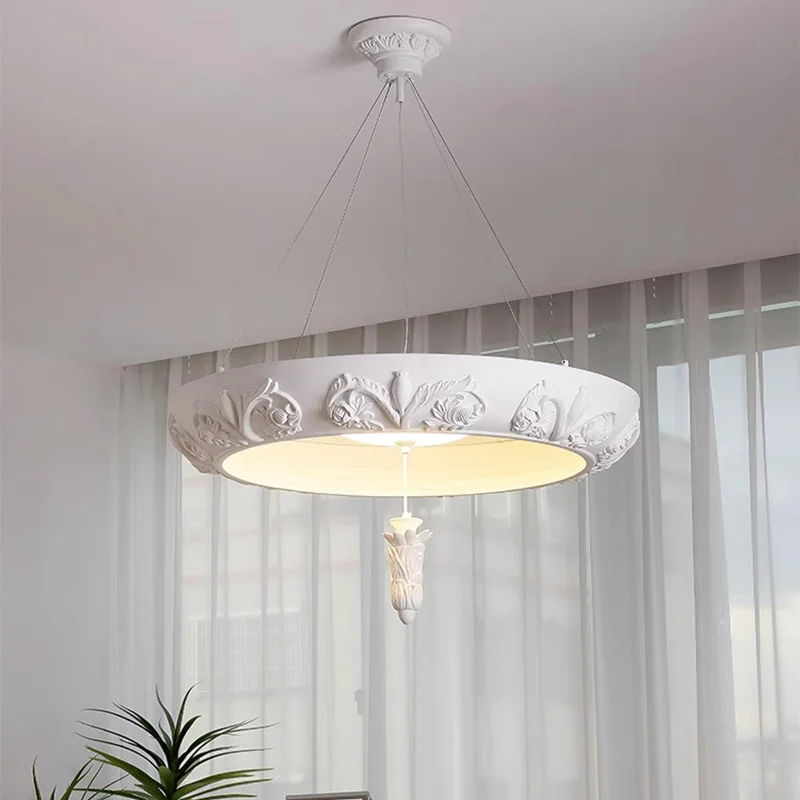

French minimalist luxury plaster ceiling lamp for European Baroque carved decoration for palace-style bedroom and dining room