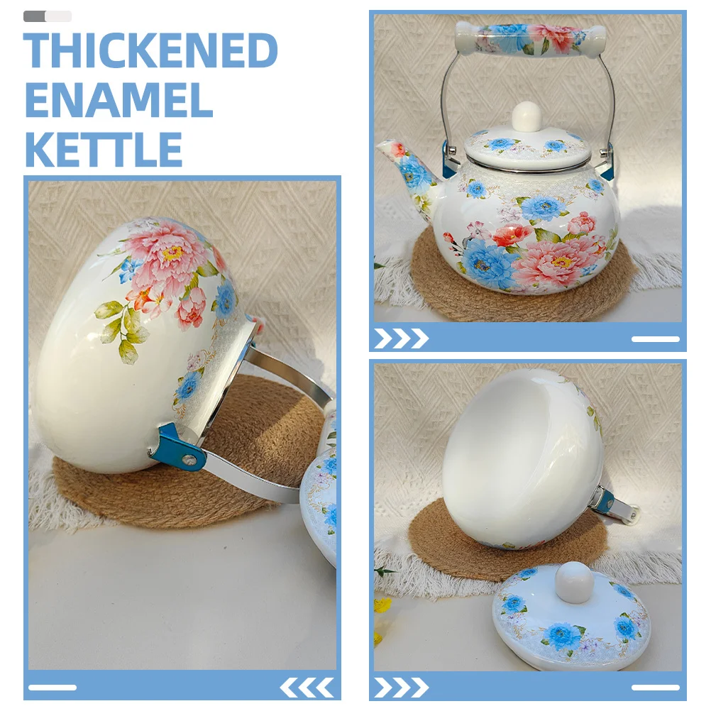 

Thickened Enamel Stove Kettle Large Capacity Tea Pot Compatible Gas Induction Open Fire Daily Use Water Kettle