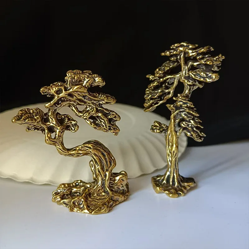 

1 Mini Tree Statue Copper Alloy Miniature Welcome Pine Mini Tree Statue Miniature Landscape Decoration Metal Crafts