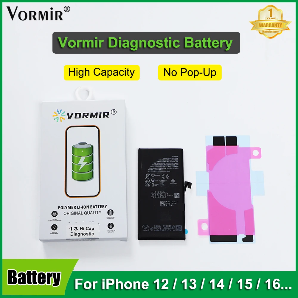1pcs High Capacity Diagnostic Battery Shows Genuine Parts for iPhone 12 to 15Max Vormir Rechargeable Battery No Message Pop up