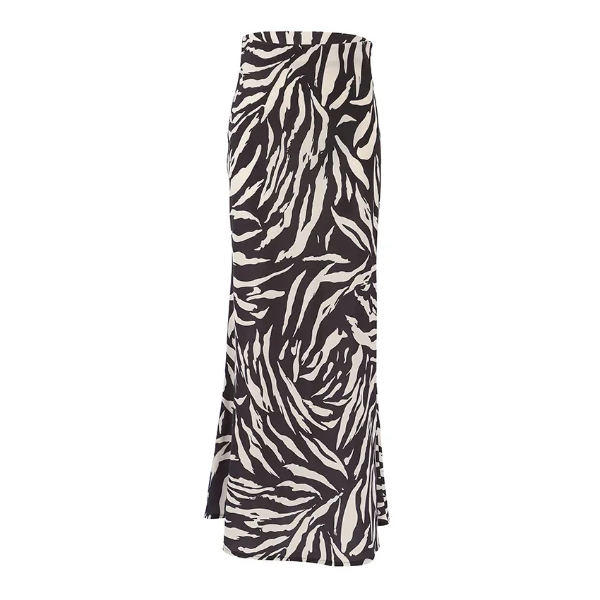 

High Waisted Slim Fit Zebra Print A-Line Skirt Fashion New Women's Long Skirt