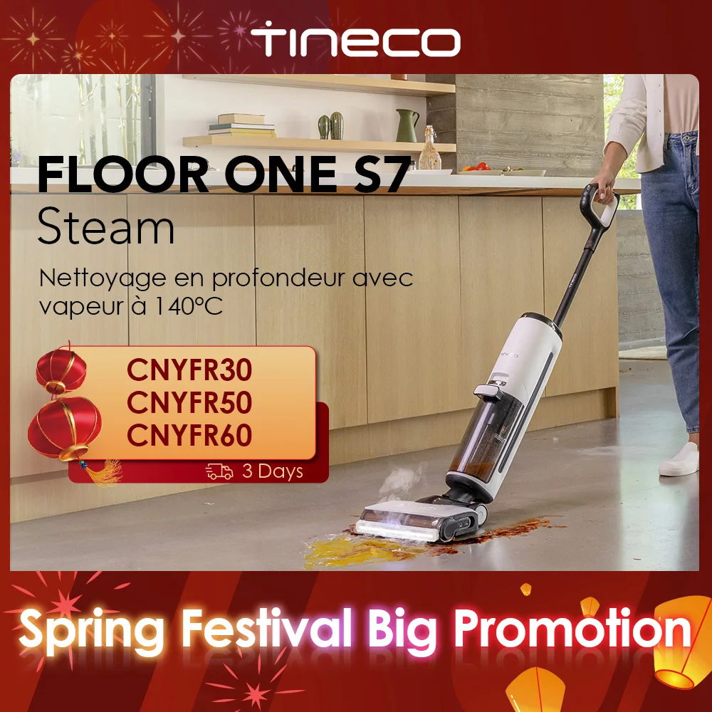 Tineco Floor One S7 Steam Nettoyeur de Sols sans-Fil, Balai Vapeur pour Saletés Collantes sur Sols