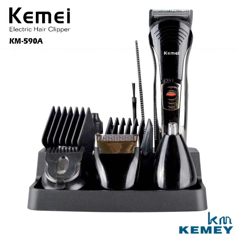 

Kemei Professional Multi-function Electric Hair Clipper Set 7 In 1 Rechargeable Nose Hair Trimmer Epilator KM-590A