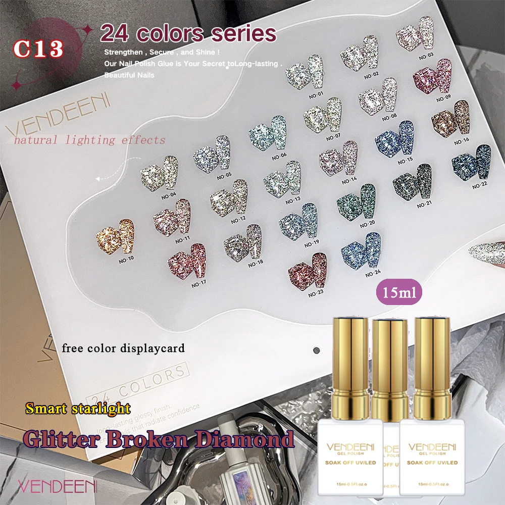 Vendeeni 24 Kleuren/Set Transparante Jelly Naakt Gel Nagellak UV LED Glitter Cat Eye Magnetische Nagellak Met kleurenkaart