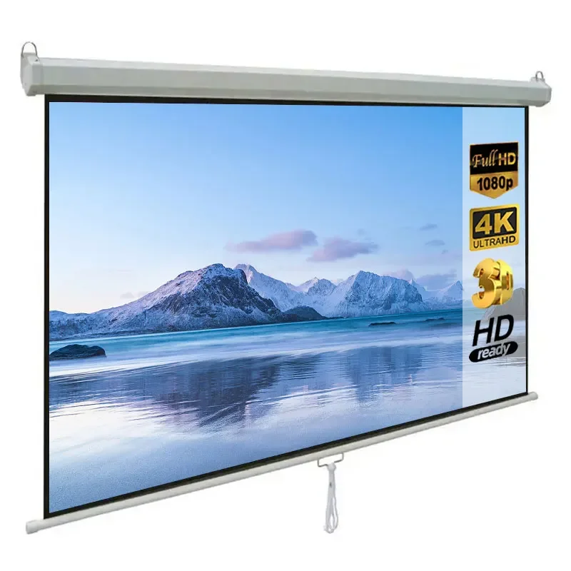 Rolling Projector Screen 100 Inches Auto Lock Easy Install Manual Projection Screen Drop-down Projector Screen