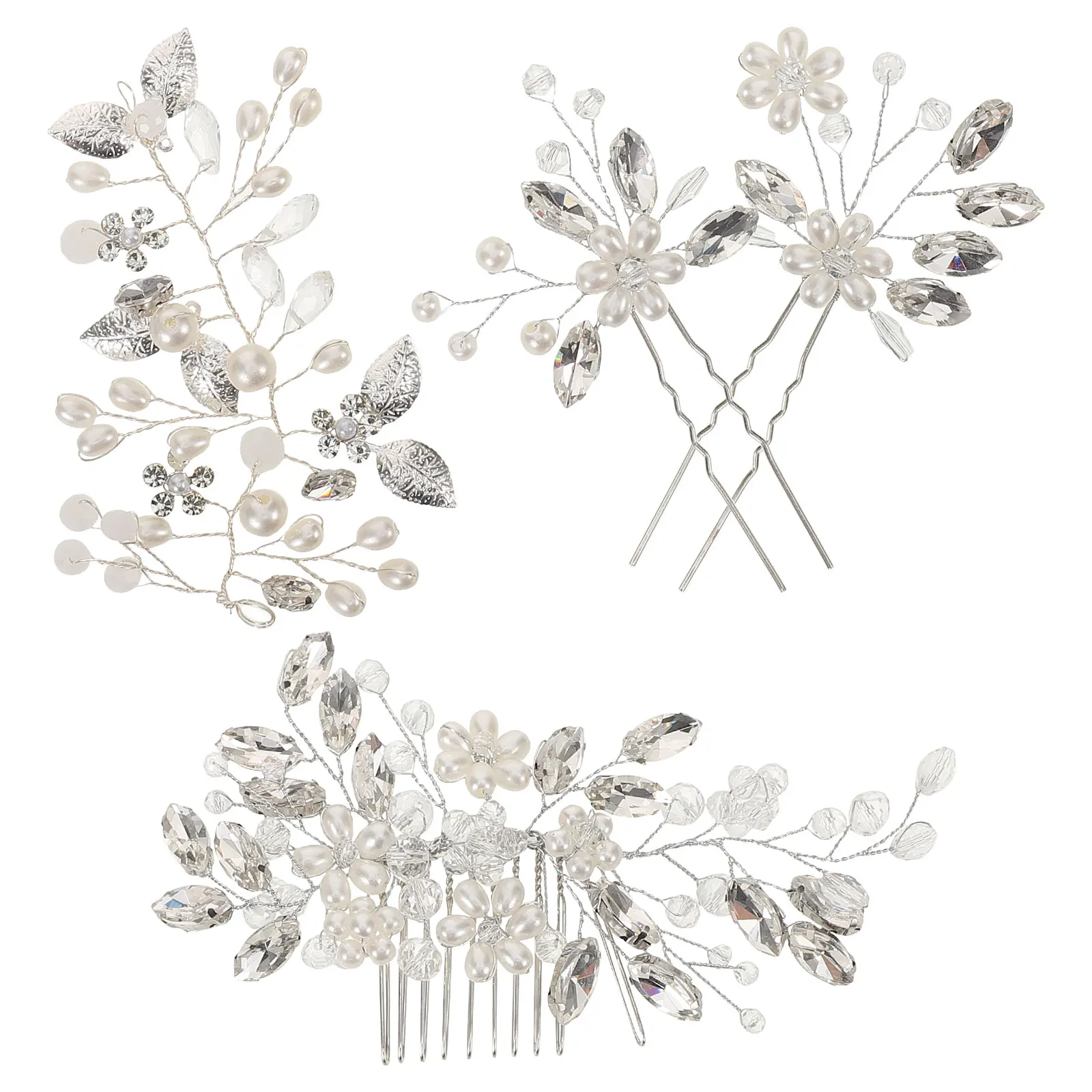 

4pcs Crystal Hair Comb Set Decorative Rhinestone Flower Hair Comb For Women Hairpin for Women Bride Hanfu Traditional
