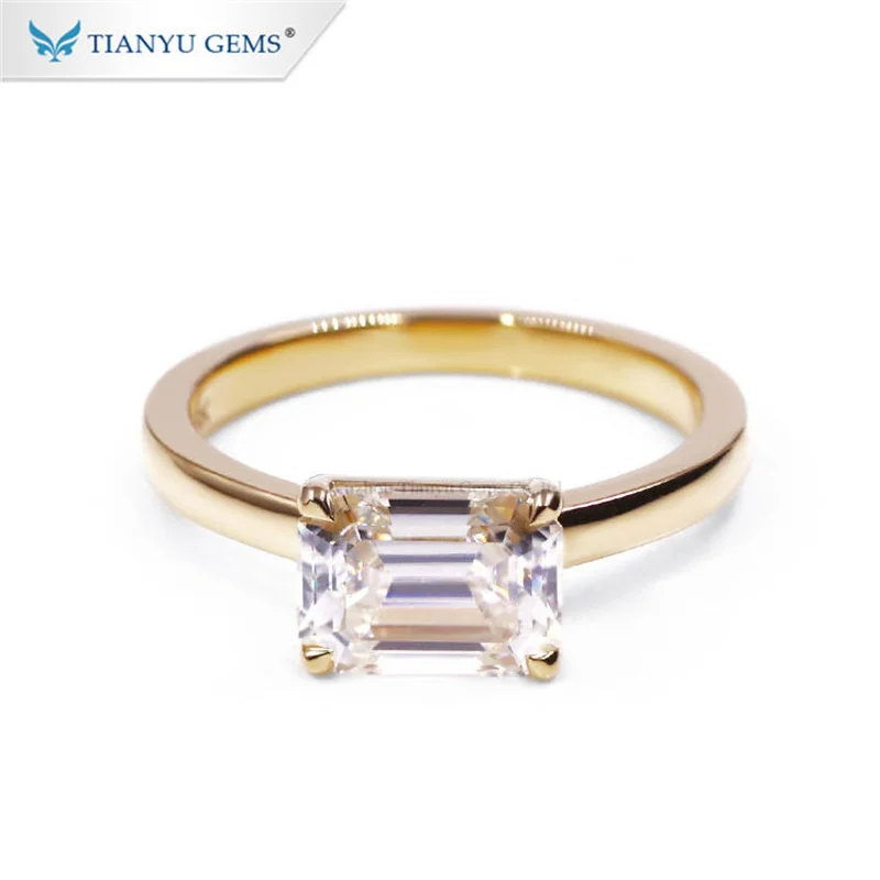 Tianyu Gems 6x8mm Emerald Cut Moissanite Diamond Wedding Ring 14K 18K Yellow Gold Customized Real Gemstone Sparkling Women Rings