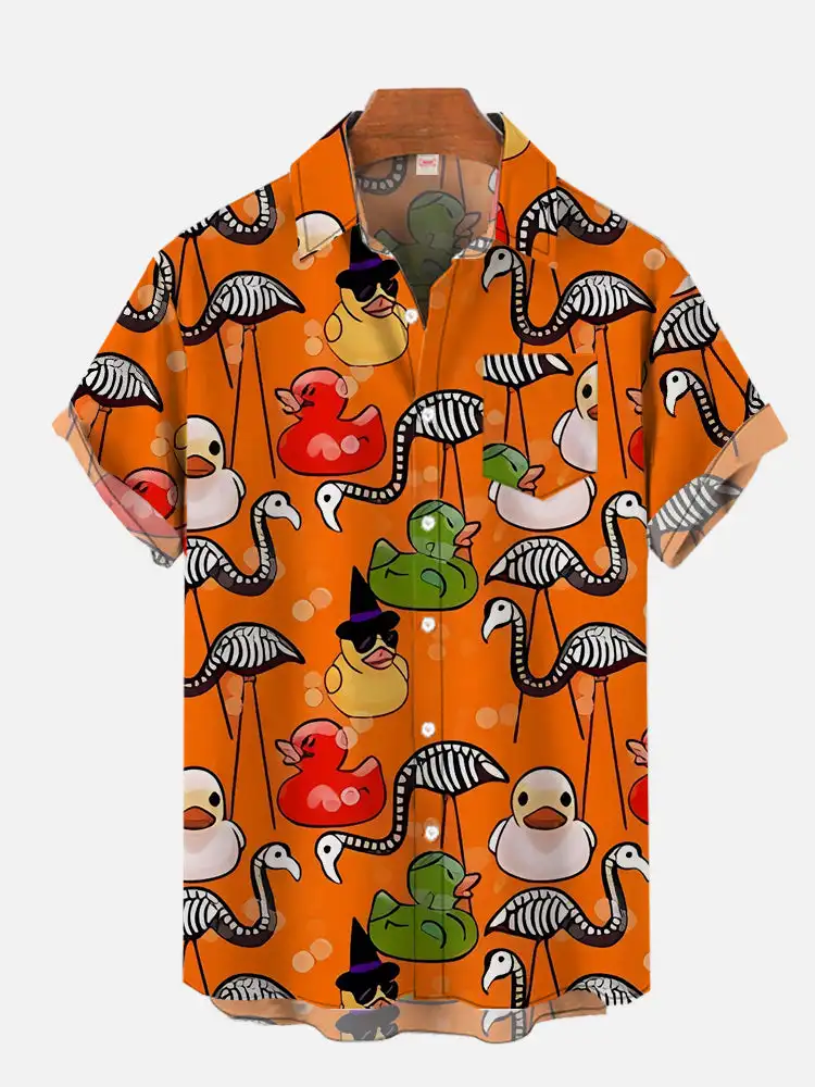 Halloween Men's T-shirt 3D Duckling Horror Pumpkin Print Shirt Men's Summer Casual Short Sleeve Shirt Hip Hop Oversized Shirt