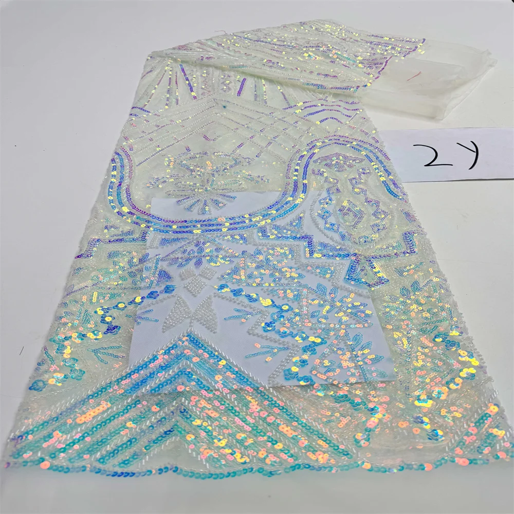 قماش دانتيل مطرز بالترتر الفرنسي الفاخر لفستان الزفاف على الطراز النيجيري الأفريقي مواد الخياطة 2 ياردات #2