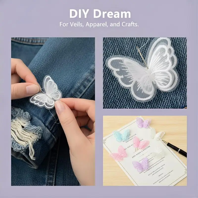 10 Stück Stickerei-Schmetterlings-Applikationen zum Aufbügeln und Aufnähen für Hochzeitskleider, DIY-Bastelarbeiten und Nähzubehör – Detail 3