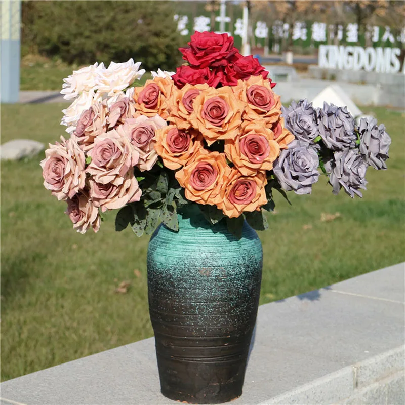 9 Head Autumn Roses Simulated European Retro Bouquet Home Soft Decoration Sitting Room Table Vase Array Cloth Artificial Flower