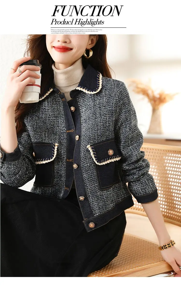 Women's Denim Jacket Women's Coats  Denim Coat Female Autumn Design Sense Contrast Stitching Loose Short Long Sleeve Coat Female