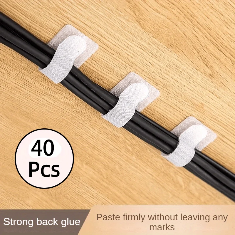 40Pcs White Self-Adhesive Interlocking Tape Cable Ties, Strong Adhesion Polyamide Power Cable Organizer, Durable Wear-Resistant