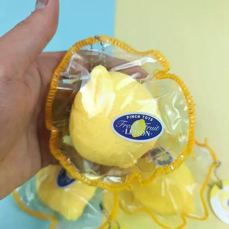 Packaged Simulation Lemon Toy PU Slow Rising Soft Fidget Toy Stress Relief ASMR Decompression Bag Charm Ornament