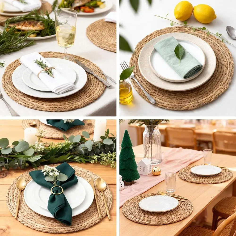 Lot de 6 12 sets de table tissés en queue de chat de ferme avec support de panier en rotin, parfaits pour l'automne, la fête, le Thanksgiving, la salle à manger de Noël