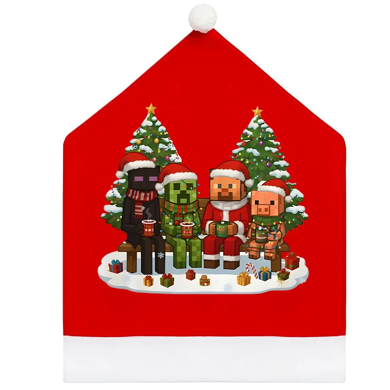 لعبة موضوع عيد الميلاد غطاء كرسي Minecrafted عيد الميلاد المورد ديكور المنزل جو احتفالي عيد الميلاد حفلة مطعم فستان #4