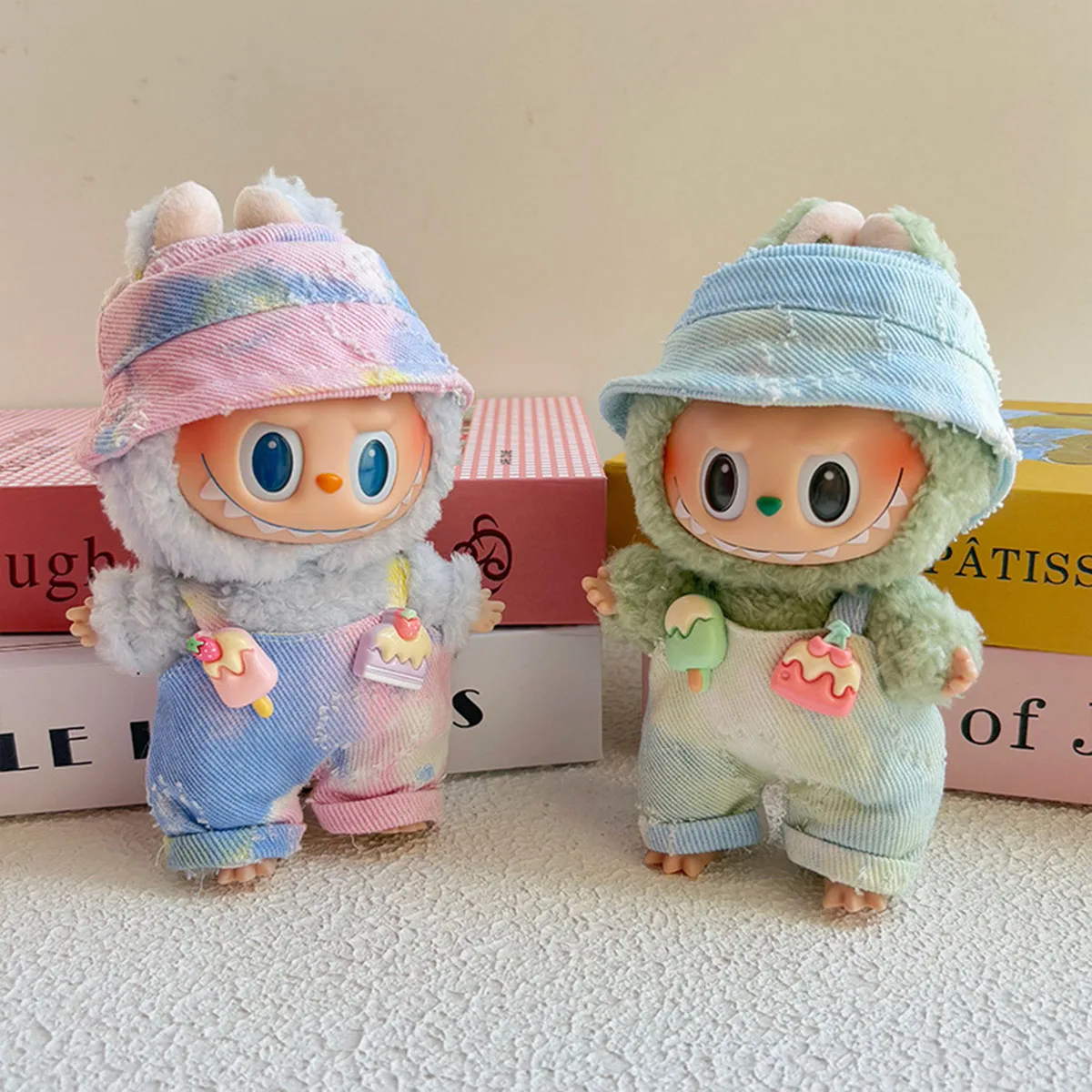 

Mini Plush Doll Casual Colorful Jumpsuit Overalls Fisherman Hat Clothes for Labubu Outfits Accessory Gift